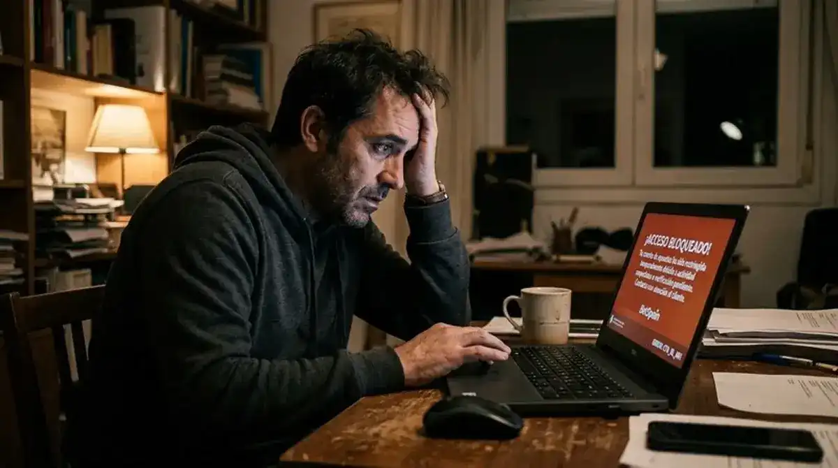 Apostador frente a una cuenta bloqueada en una web de apuestas sin licencia