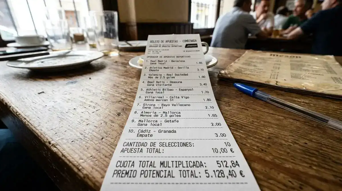 Cupón de apuesta combinada de fútbol con varias selecciones y la cuota multiplicada