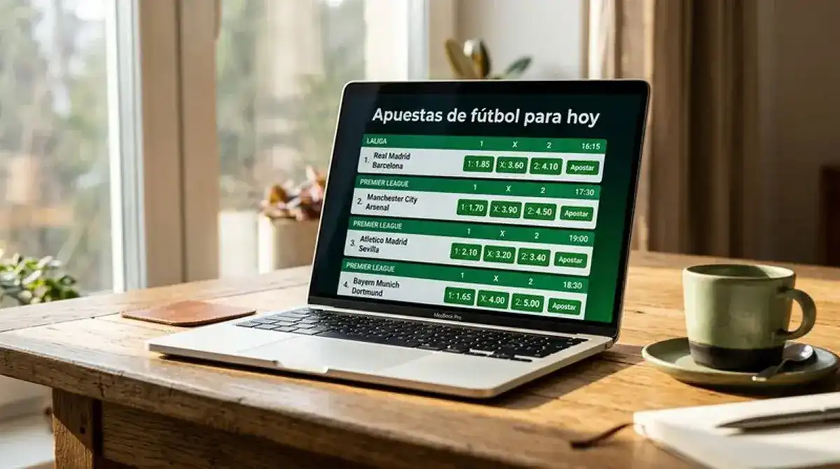 Pantalla con cuotas de fútbol del día y un análisis de probabilidad implícita y margen de la casa