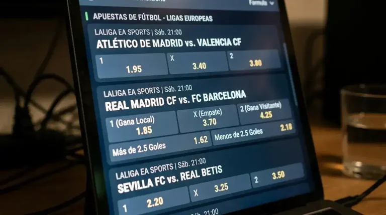 Pantalla con cuotas decimales de varios partidos de fútbol europeo de la jornada