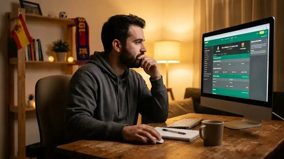 Aficionado decidiendo qué mercado de fútbol encaja mejor con el tipo de partido previsto