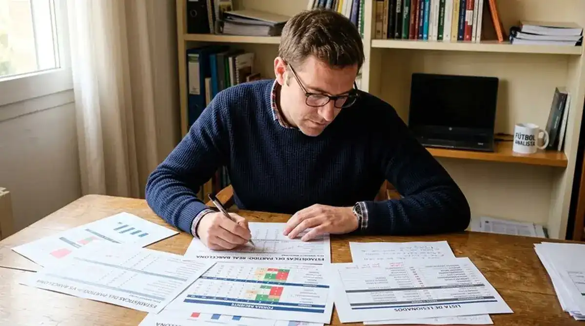 Analista estudiando datos de forma y bajas de dos equipos para estimar su probabilidad