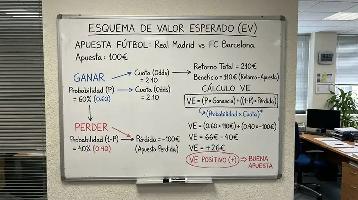 Esquema sencillo del cálculo del valor esperado de una apuesta de fútbol