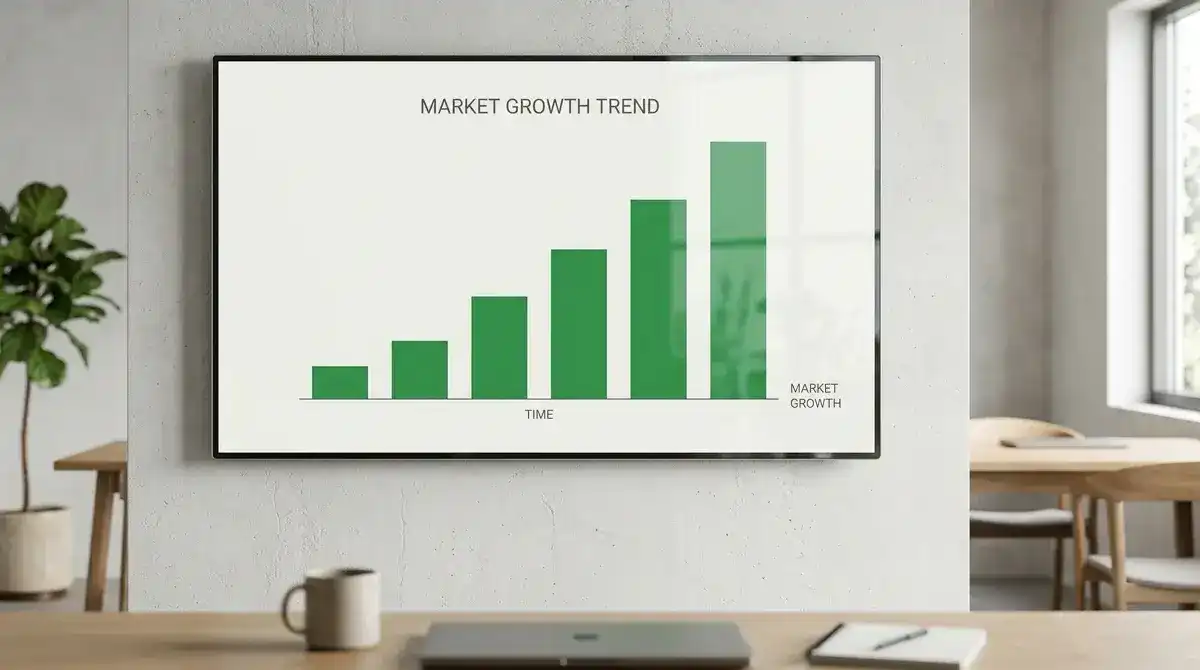 Gráfico limpio de barras ascendentes que ilustra el crecimiento del mercado de apuestas online en España