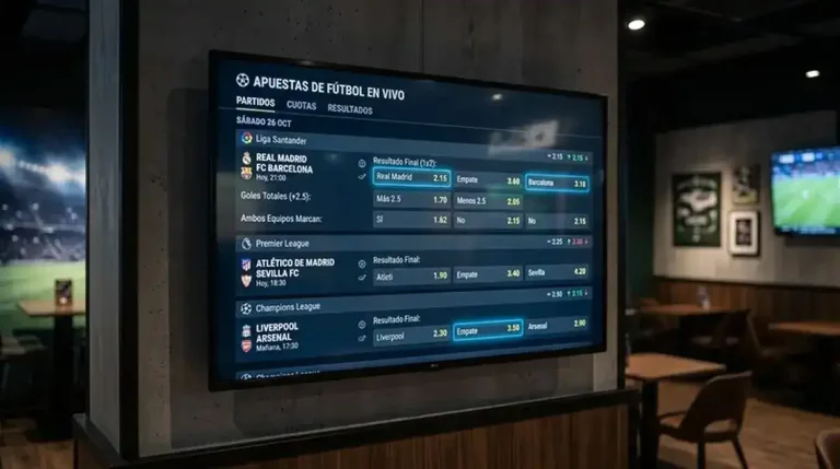 Listado de distintos mercados de apuestas de un partido de fútbol con sus respectivas cuotas